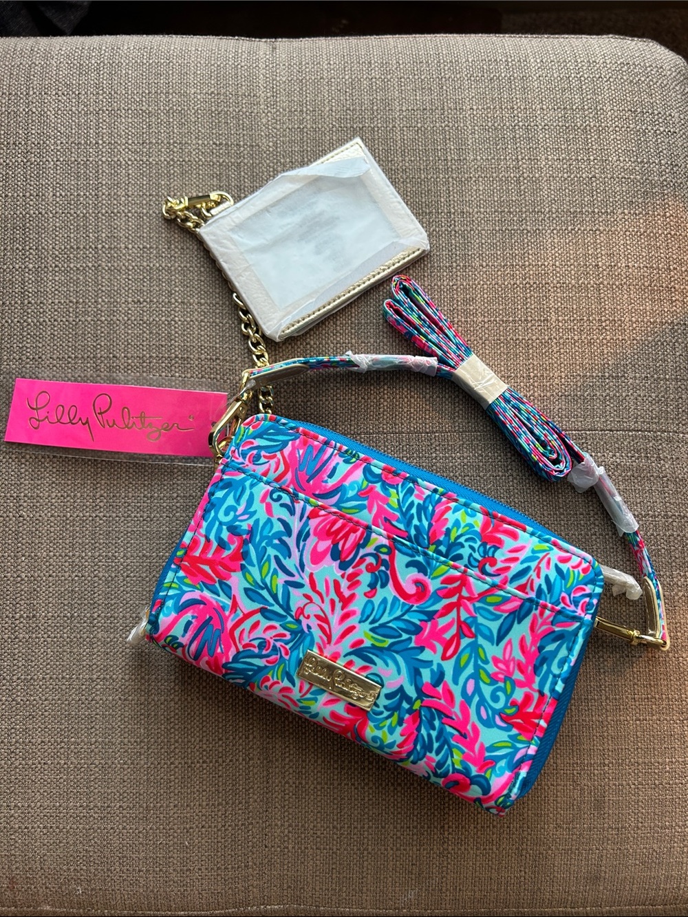 NWT Lilly Pulitzer Surf Blue Flim Flam Partern Wristlet and Crossbody